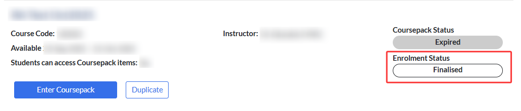 finalized enrollment of expired coursepack